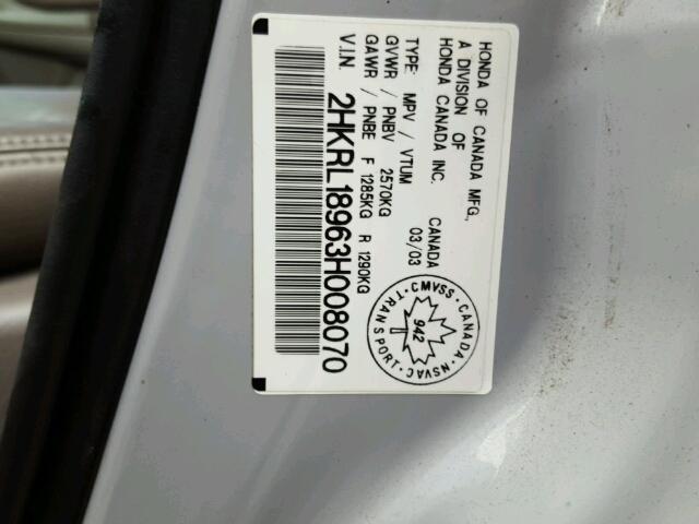 2HKRL18963H008070 - 2003 HONDA ODYSSEY EX SILVER photo 10