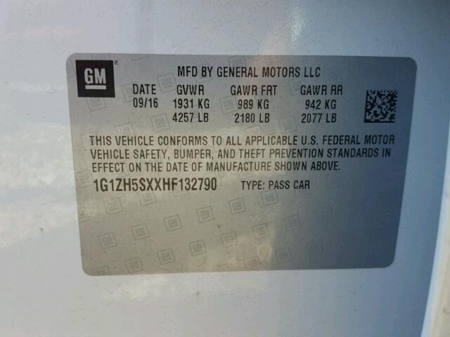 1G1ZH5SXXHF132790 - 2017 CHEVROLET MALIBU PRE 白色 照片 10