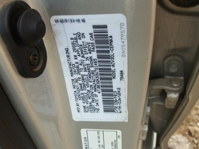 4T1BE32K53U721465 - 2003 TOYOTA CAMRY LE 银色 照片 10