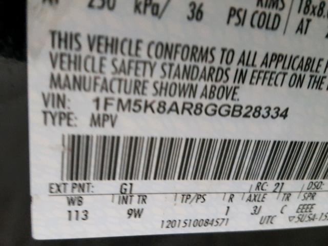 1FM5K8AR8GGB28334 - 2016 FORD EXPLORER P أسود صورة 10