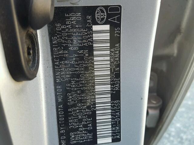 2T1BR32E76C627723 - 2006 TOYOTA COROLLA CE SILVER photo 10