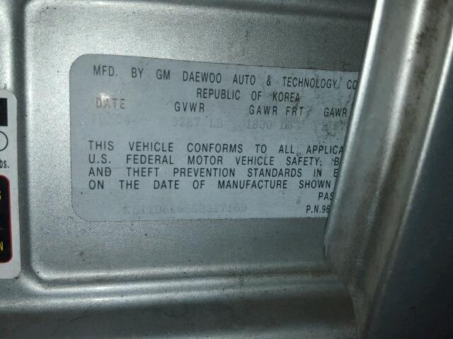 KL1TD62665B327169 - 2005 CHEVROLET AVEO BASE Արծաթագույն լուսանկար 10