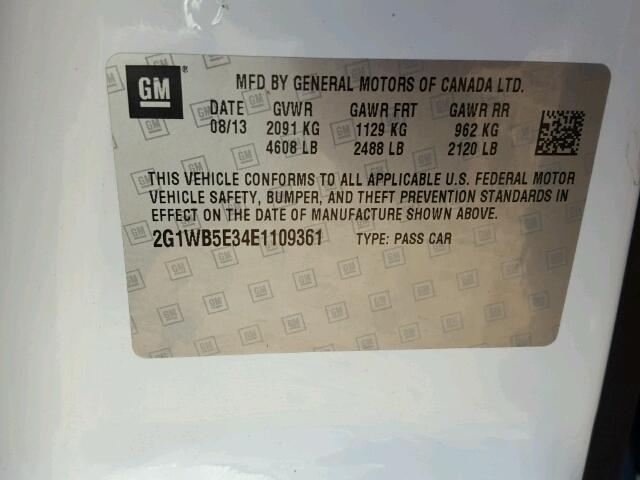 2G1WB5E34E1109361 - 2014 CHEVROLET IMPALA LIM WHITE photo 10