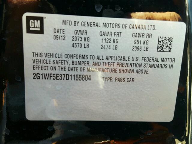 2G1WF5E37D1155804 - 2013 CHEVROLET IMPALA LS BLACK photo 10