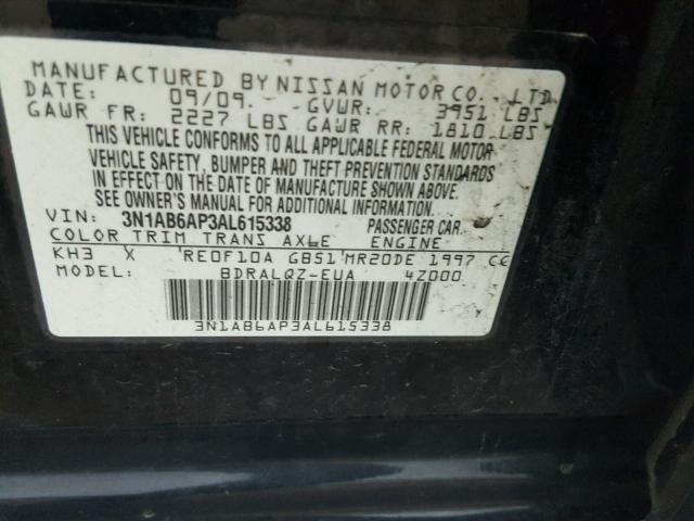 3N1AB6AP3AL615338 - 2010 NISSAN SENTRA BLACK photo 10