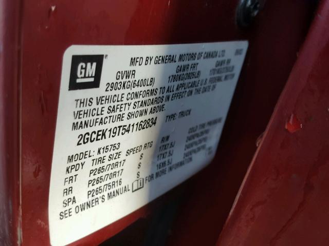 2GCEK19T541162834 - 2004 CHEVROLET SILVERADO RED photo 10