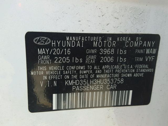 KMHD35LH3HU353758 - 2017 HYUNDAI ELANTRA GT WHITE photo 10