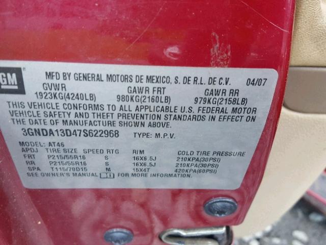 3GNDA13D47S622968 - 2007 CHEVROLET HHR LS ბურგუნდია ფოტო 10