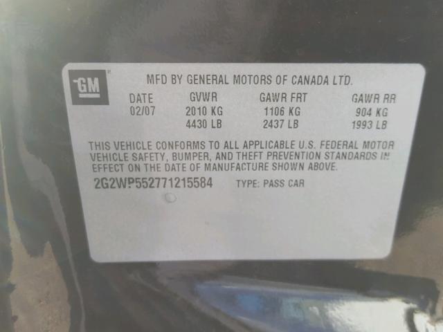 2G2WP552771215584 - 2007 PONTIAC GRAND PRIX BLACK photo 10