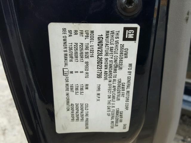 1GNDV23L26D231799 - 2006 CHEVROLET UPLANDER L 蓝色 照片 10