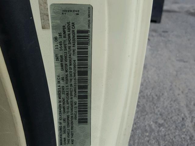 3VWRG31C67M509804 - 2007 VOLKSWAGEN NEW BEETLE 奶油色 照片 10