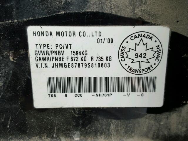 JHMGE87879S810803 - 2009 HONDA FIT SPORT BLACK photo 10