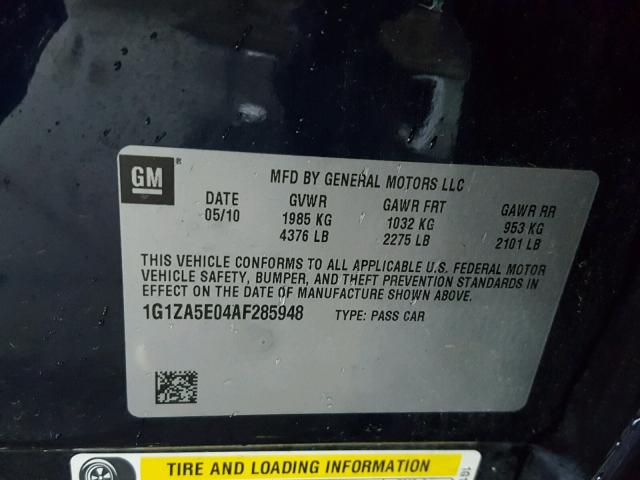 1G1ZA5E04AF285948 - 2010 CHEVROLET MALIBU LS 蓝色 照片 10