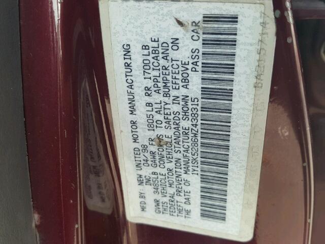 1Y1SK5286WZ438315 - 1998 CHEVROLET GEO PRIZM 紫色 照片 10