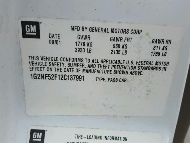 1G2NF52F12C137991 - 2002 PONTIAC GRAND AM S Ağ foto 10