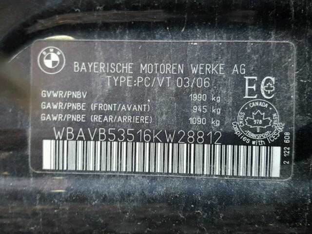 WBAVB53516KW28812 - 2006 BMW 323 I BLACK photo 10