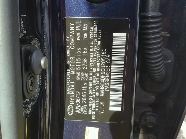 KMHGC4DF9CU205160 - 2012 HYUNDAI GENESIS 4. BLUE photo 10