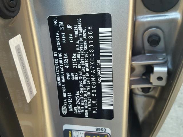 5XXGN4A7XEG331368 - 2014 KIA OPTIMA EX GRAY photo 10