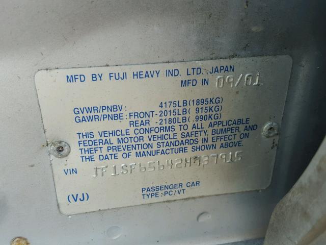 JF1SF65642H737915 - 2002 SUBARU FORESTER S 银色 照片 10