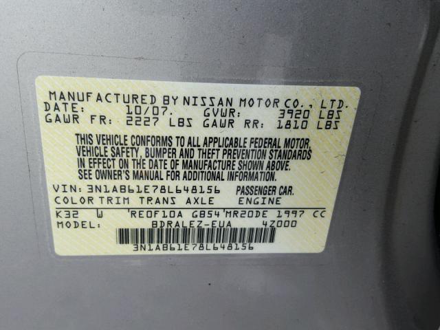 3N1AB61E78L648156 - 2008 NISSAN SENTRA GOLD photo 8