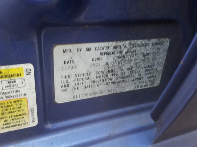 KL1TD56E29B630550 - 2009 CHEVROLET AVEO LS BLUE photo 10