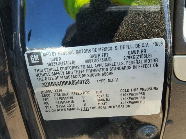 3GNBAADB6AS540123 - 2010 CHEVROLET HHR LS BLACK photo 10