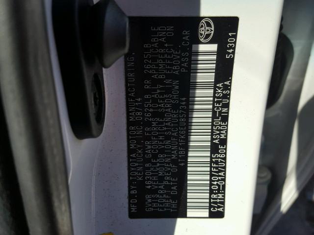 4T1BF1FK6EU857344 - 2014 TOYOTA CAMRY L WHITE photo 10