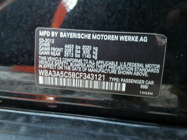 WBA3A5C58CF343121 - 2012 BMW 328 I BLACK photo 10