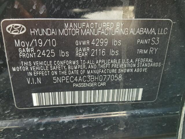 5NPEC4AC3BH077058 - 2011 HYUNDAI SONATA BLACK photo 10