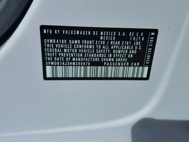 3VWDB7AJ3HM260670 - 2017 VOLKSWAGEN JETTA SE Ağ foto 10