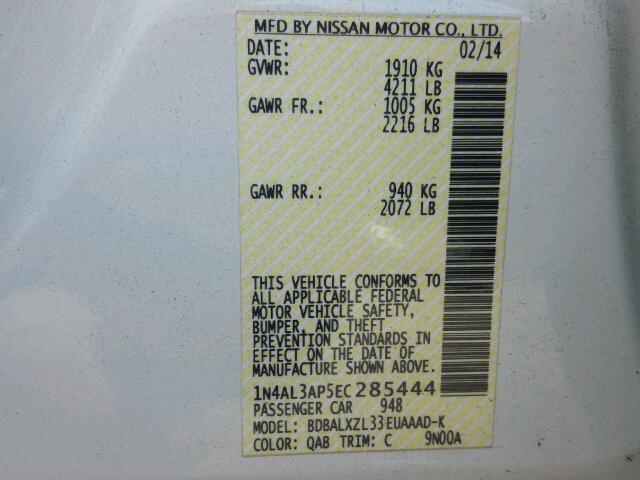 1N4AL3AP5EC285444 - 2014 NISSAN ALTIMA 2.5 WHITE photo 10