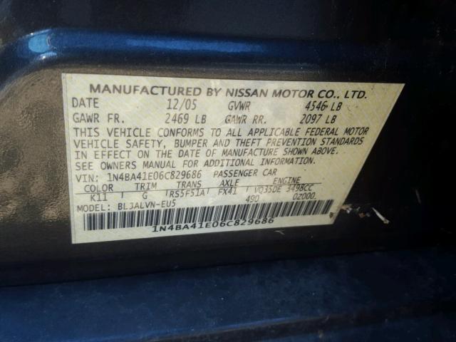 1N4BA41E06C829686 - 2006 NISSAN MAXIMA GRAY photo 10