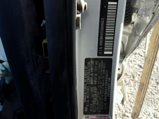 KNADM4A31G6686611 - 2016 KIA RIO LX Արծաթագույն լուսանկար 10