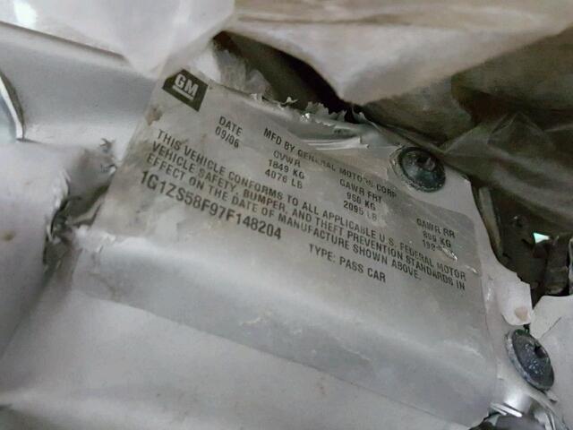 1G1ZS58F97F148204 - 2007 CHEVROLET MALIBU LS 银色 照片 10