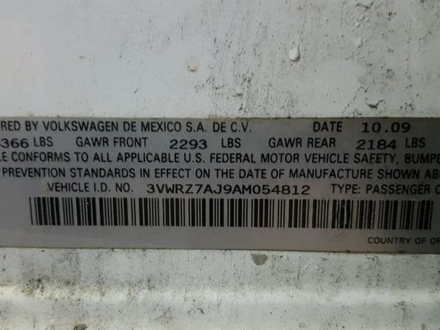 3VWRZ7AJ9AM054812 - 2010 VOLKSWAGEN JETTA SE 白色 照片 10