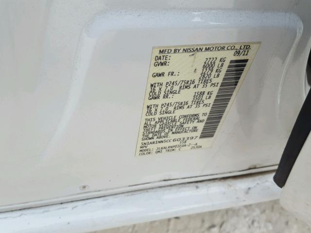 5N1AR1NN5CC603397 - 2012 NISSAN PATHFINDER WHITE photo 10