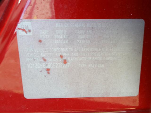 1G1ZC5E06CF272227 - 2012 CHEVROLET MALIBU 1LT 红色 照片 10