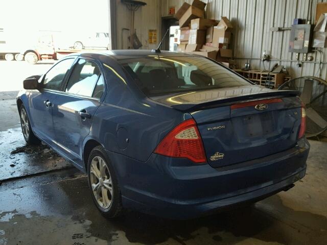 3FAHP0HA9CR259530 - 2012 FORD FUSION SE BLUE photo 3