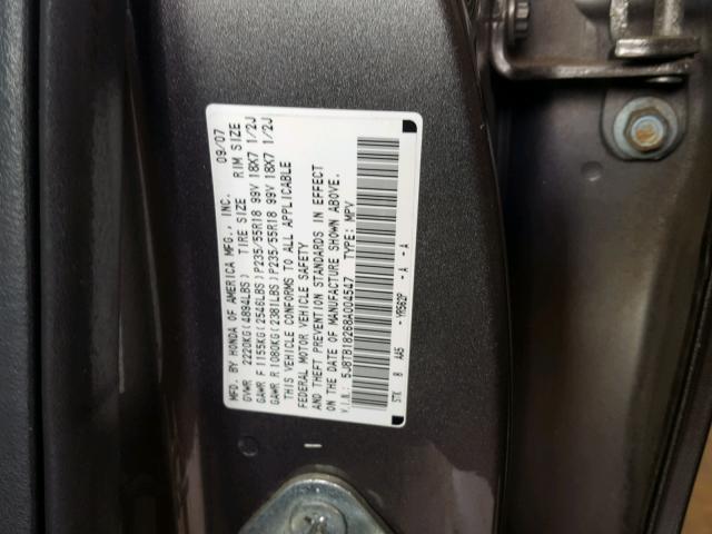 5J8TB18268A004547 - 2008 ACURA RDX GRAY photo 10