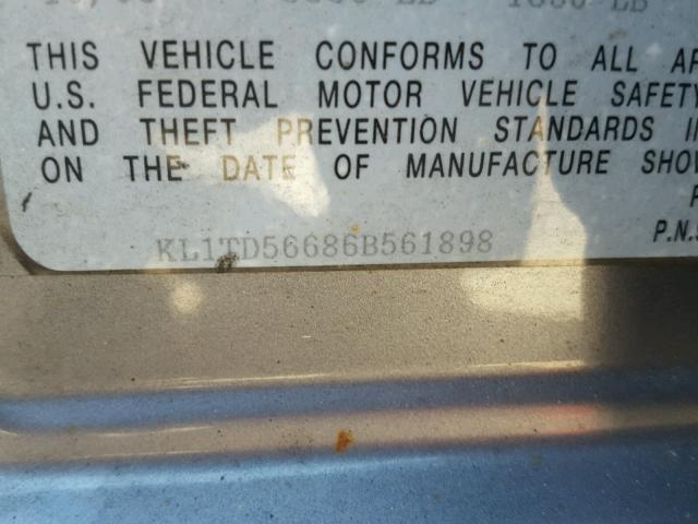 KL1TD56686B561898 - 2006 CHEVROLET AVEO BASE Сұр фото 10