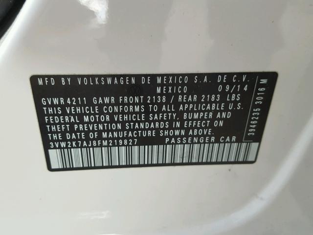 3VW2K7AJ8FM219827 - 2015 VOLKSWAGEN JETTA BASE Սպիտակ լուսանկար 10