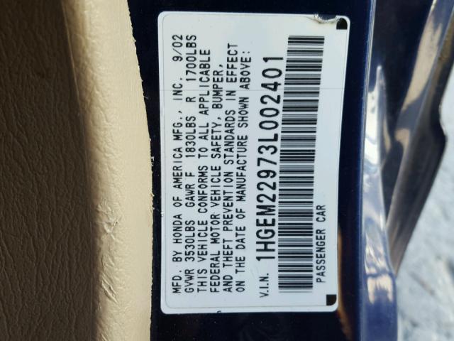 1HGEM22973L002401 - 2003 HONDA CIVIC EX 蓝色 照片 10