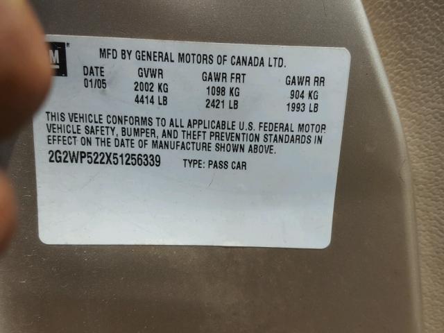 2G2WP522X51256339 - 2005 PONTIAC GRAND PRIX TAN photo 10