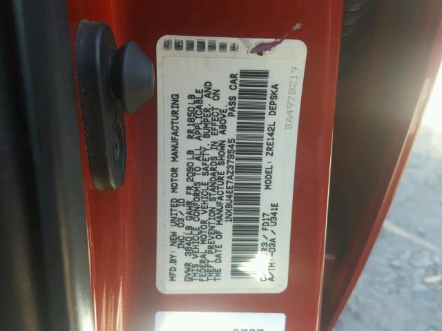 1NXBU4EE7AZ379545 - 2010 TOYOTA COROLLA BA RED photo 10