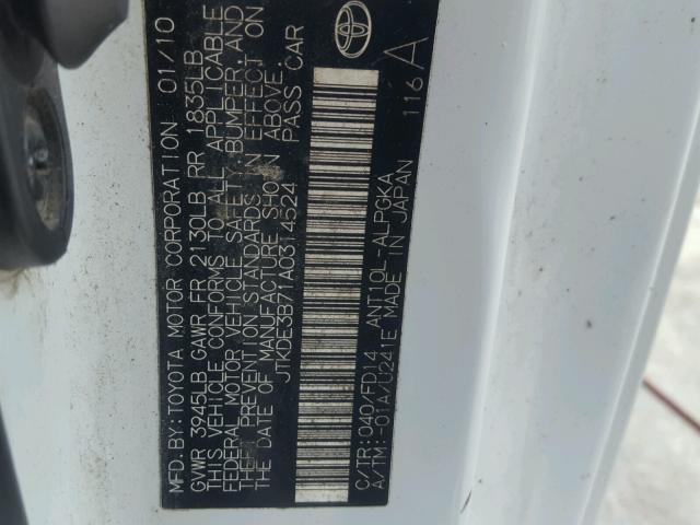 JTKDE3B71A0314524 - 2010 TOYOTA SCION TC 白色 照片 10