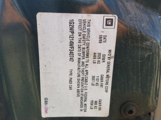 1G2WP1214WF340747 - 1998 PONTIAC GRAND PRIX GREEN photo 10