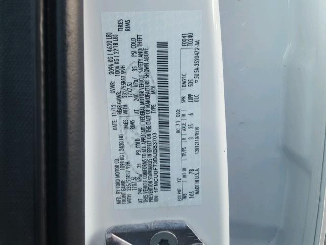 1FMCU0F73DUB83703 - 2013 FORD ESCAPE S WHITE photo 10