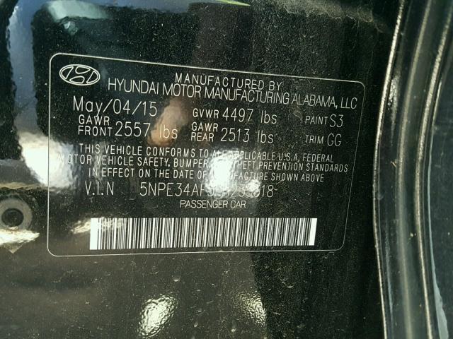 5NPE34AF5FH235318 - 2015 HYUNDAI SONATA SPO BLACK photo 10