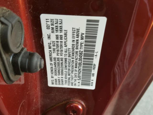 5J6YH2H7XBL004562 - 2011 HONDA ELEMENT EX RED photo 10