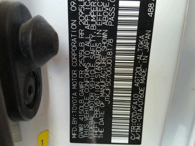 JTKJF5C70GJ018178 - 2016 TOYOTA SCION TC 白色 照片 10